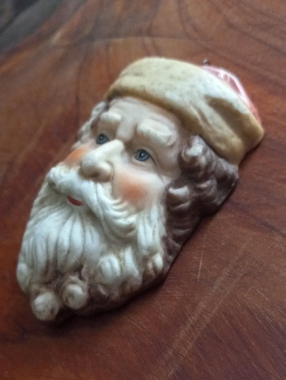 1986 Enesco Porcelain Old World Santa Claus Face Head Christmas Ornament